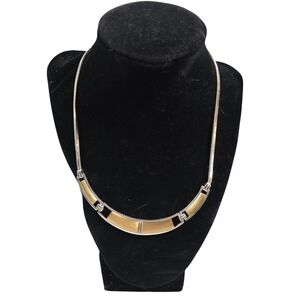 Monet Two Tone Silver Gold Curved Bar Collar Necklace Snake Chain Adjustable